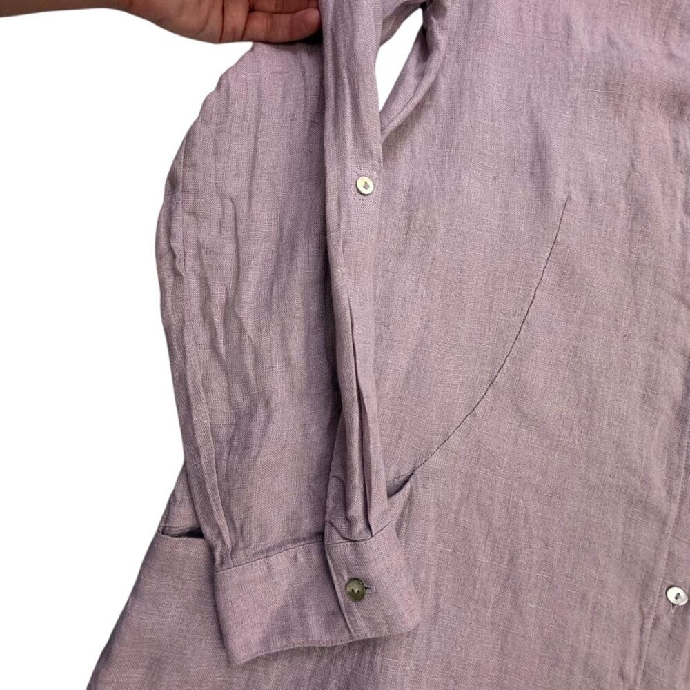 Sigrid Olsen 100% Linen Tunic Shirt M Mauve Pink Roll Tab Pockets Lagenlook - Picture 8 of 14